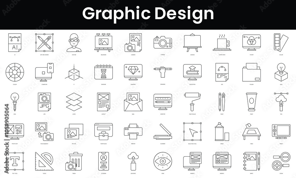 Poster set of outline graphic design icons. minimalist thin linear web icon set. vector illustration.