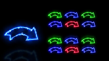 Right arrow. Glowing neon icon on black background
