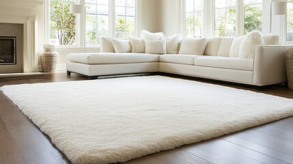 Fototapeta premium Cozy Living Room with Plush White Rug and Sofa