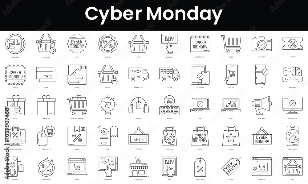 Poster set of outline cyber monday icons. minimalist thin linear web icon set. vector illustration.