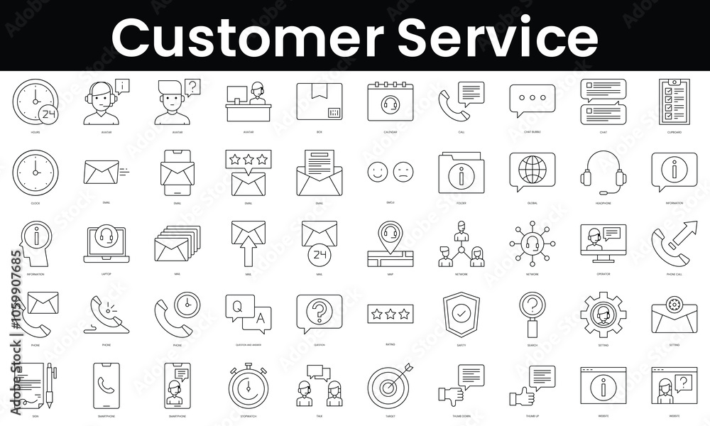 Poster set of outline customer service icons. minimalist thin linear web icon set. vector illustration.