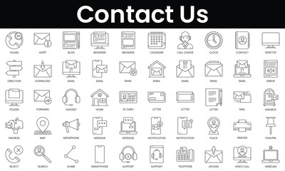 Fototapeta premium Set of outline contact us icons. Minimalist thin linear web icon set. vector illustration.