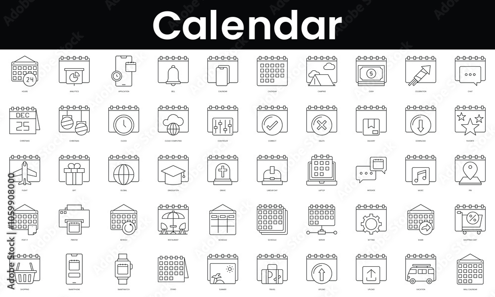 Aufkleber set of outline calendar icons. minimalist thin linear web icon set. vector illustration.