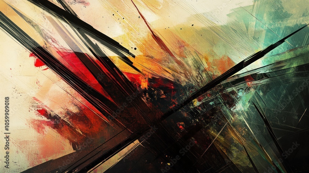 Aufkleber abstract painting with bright colors and sharp lines, depicting a modern and dynamic composition.
