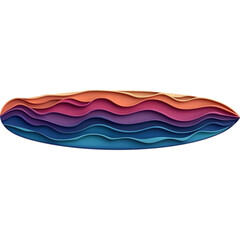 A colorful, layered artwork resembling ocean waves, featuring vibrant hues of blue, purple, orange, and pink in a smooth, flowing design.