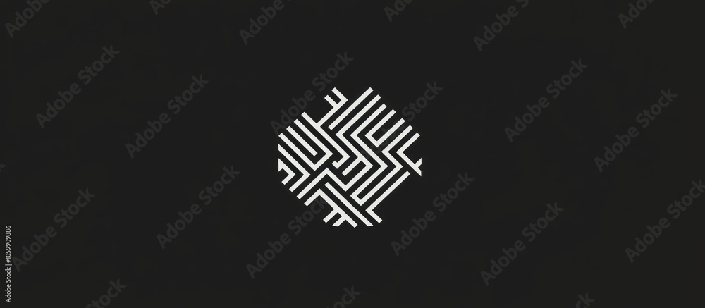 Aufkleber abstract geometric pattern with a circular shape made of white lines against a black background.