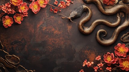 lunar Chinese new year wallpaper, copy space for text, zodiac wood snake theme, wallpaper