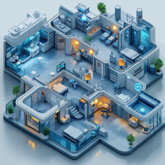Isometric Hospital Layout 3D Vector Design