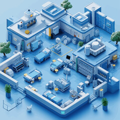 Fototapeta premium Isometric Hospital Layout 3D Vector Illustration