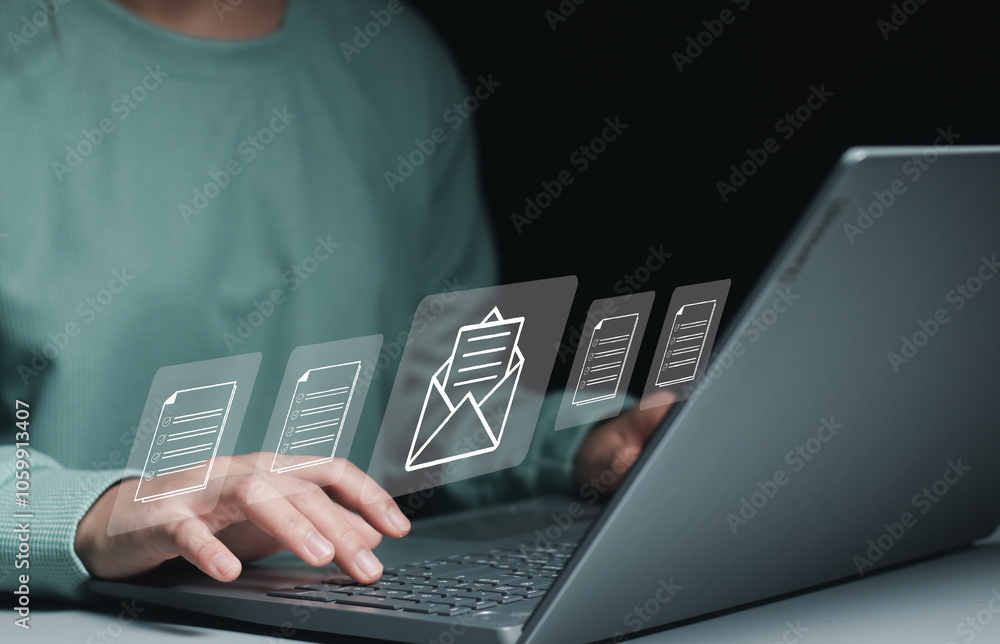 Poster digital marketing, newsletter concept, diagram. send bulk documents via email. direct selling projec