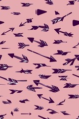 Dark purple arrow patterns on pink bcakground seamless wallpaper design