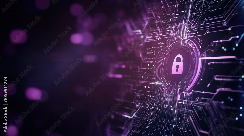 Aufkleber abstract lock symbol on dark background with digital circuits, representing security and technology.
