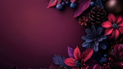 Christmas decorations with poinsettias and pinecones