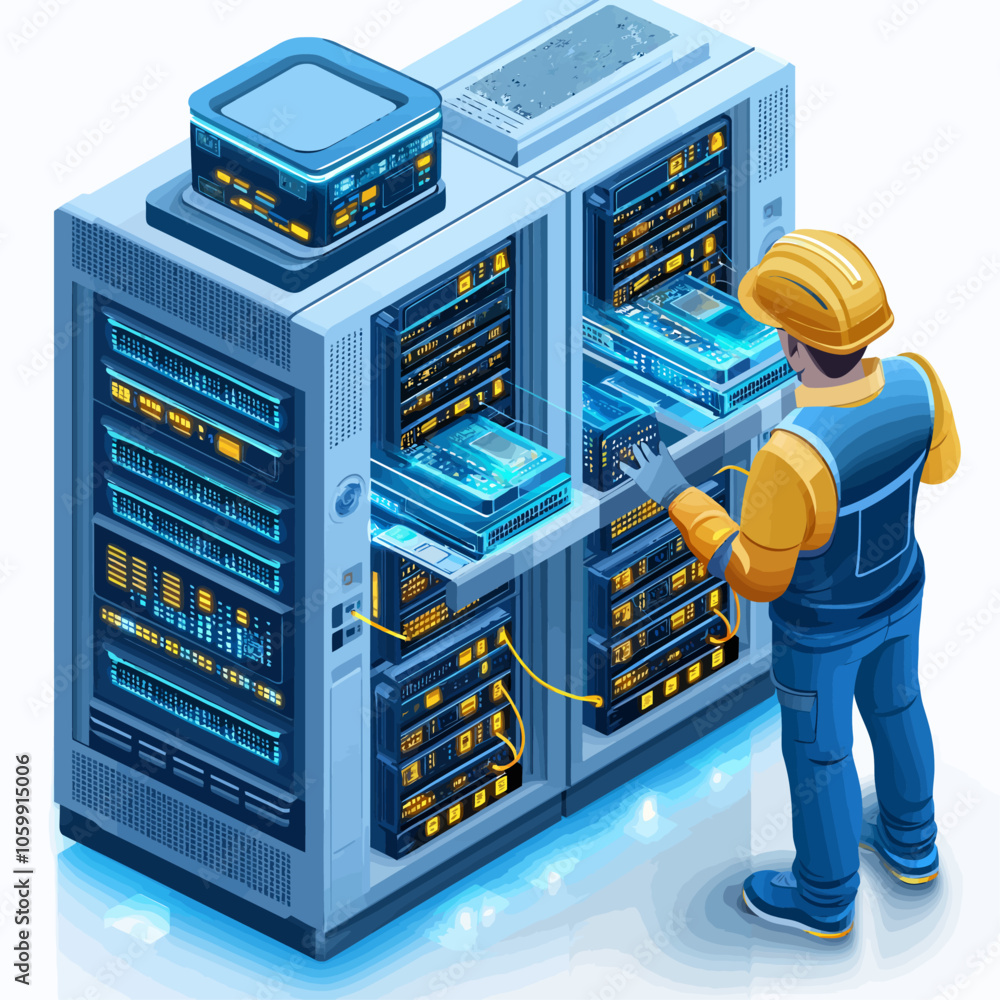 Aufkleber isometric data center: servers, cloud computing