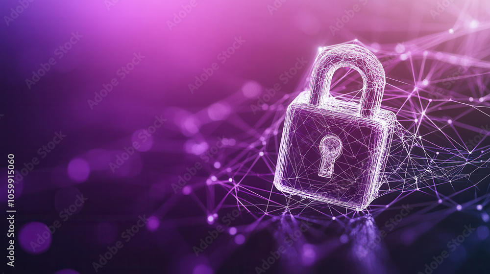 Poster digital lock symbol on dark background, representing security and protection. abstract design featur