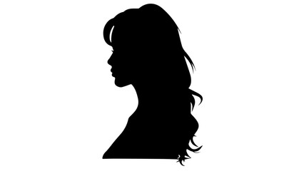 Silhouette of a stylish woman and girl profile with long hair in black and white vector illustration