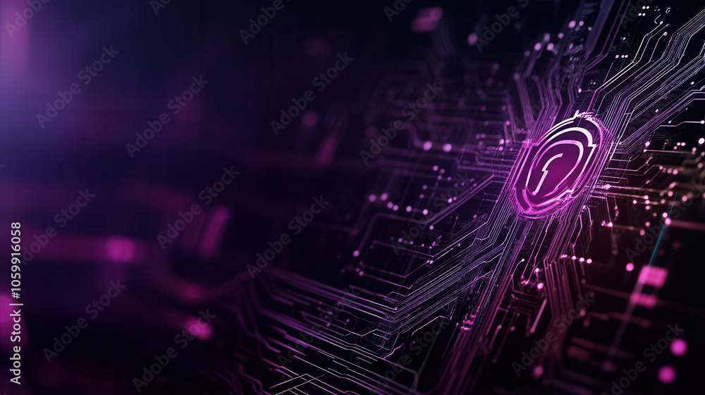 Poster dark background featuring abstract lock symbol with intricate circuit patterns, representing cyberse