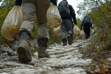 Hikers Carrying Bags on Rocky Trail