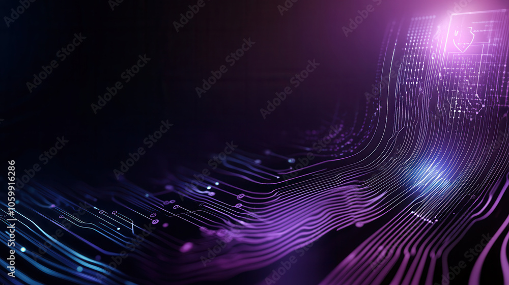 Poster abstract representation of digital security with flowing lines and vibrant colors, evoking sense of 