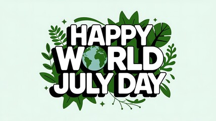 Happy World July Day with Earth Illustration and Green Leaves