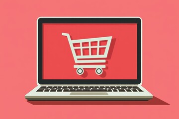 Shopping Cart Icon on Laptop Screen Illustration