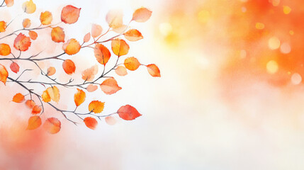 Fototapeta premium beautiful watercolor illustration of autumn leaves in warm colors, creating serene and peaceful atmosphere. Perfect for seasonal themes
