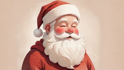 Cheerful Illustrated Santa Claus with Blushing Cheeks and Warm Smile