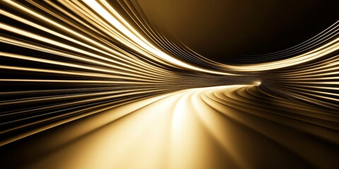 Abstract Golden Tunnel with Glowing Lines