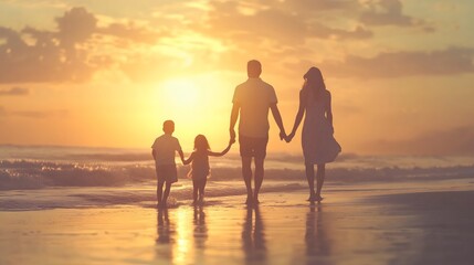 Family Walking Together at Sunset in Nature and on the Beach_3