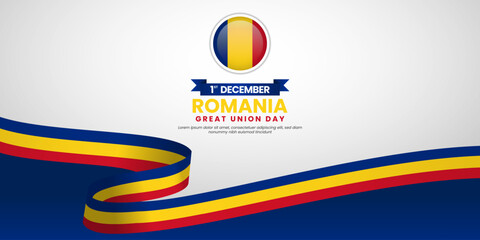 Romania Great Union Day 1 December background with national waving ribbon flag