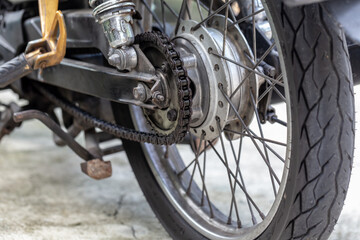 Fototapeta premium Chains and exhaust of old motorcycles