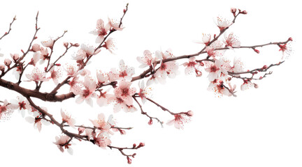 isolated chinese sakura flower branch cutout on transparent background