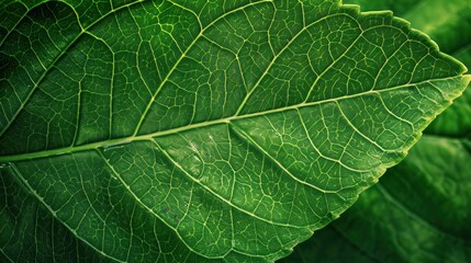 Obraz premium Close-up of fresh green leaf texture