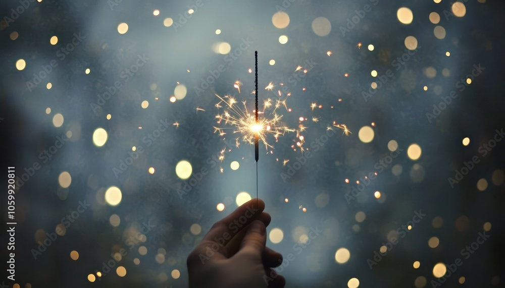 Poster Sparkler in hand with a bokeh background.