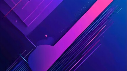 Abstract neon color gradient pattern with Memphis geometric dot and line elements on blue purple background