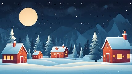 Naklejka premium Serene Winter Night with Snow-Covered Houses