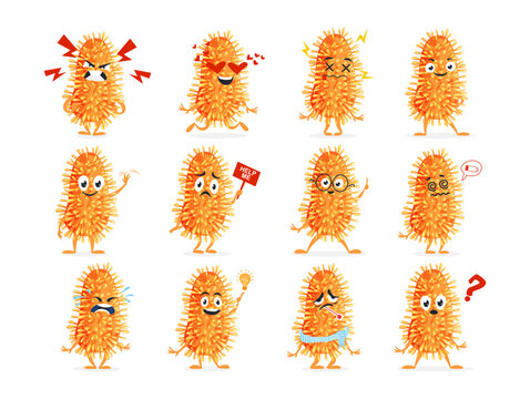 Monkeypox virus comic cartoon character dermatology healthcare set vector illustration