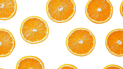 Fototapeta premium Slices of fresh oranges on a transparent background, vibrant citrus pattern. Healthy eating and fruit concept