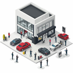 Isometric Car Dealership with Customers