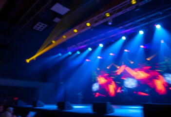 Fototapeta premium Concert Stage Scenery With Spotlights and Colored Lights, realistic image