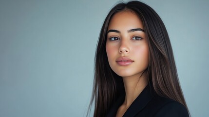 Obraz premium Elegant Portrait of a Young Woman with Long Hair in a Professional Setting