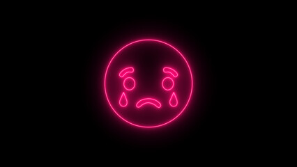 Neon Glowing Sad Emoji Icon on Black Background: Minimalistic Design for Expressing Distress and Mood Ratings in Emotional Feedback Applications