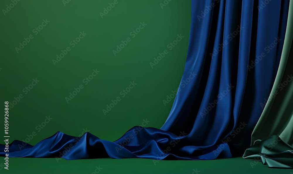 Poster a draped fabric scene with rich textures and contrasting colors on a smooth backdrop.