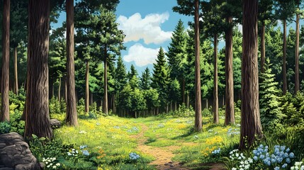Fototapeta premium Mixed forest with native and newly planted trees, Sustainable forestry, integrating reforestation with existing ecosystems