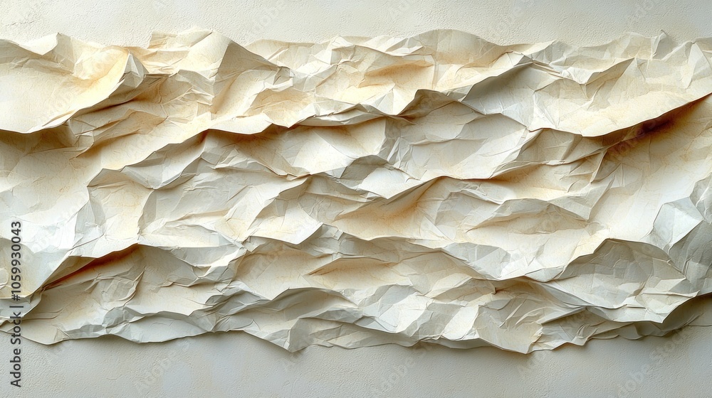 Poster a close-up of a crumpled sheet of white paper with irregular creases