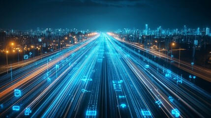 Fototapeta premium Abstract road with blue light trails