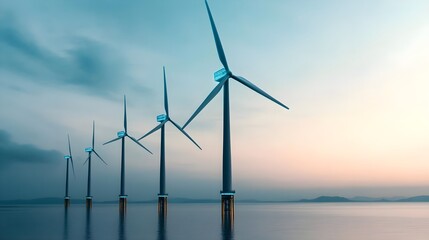 Fototapeta premium Offshore Wind Turbines Sunset