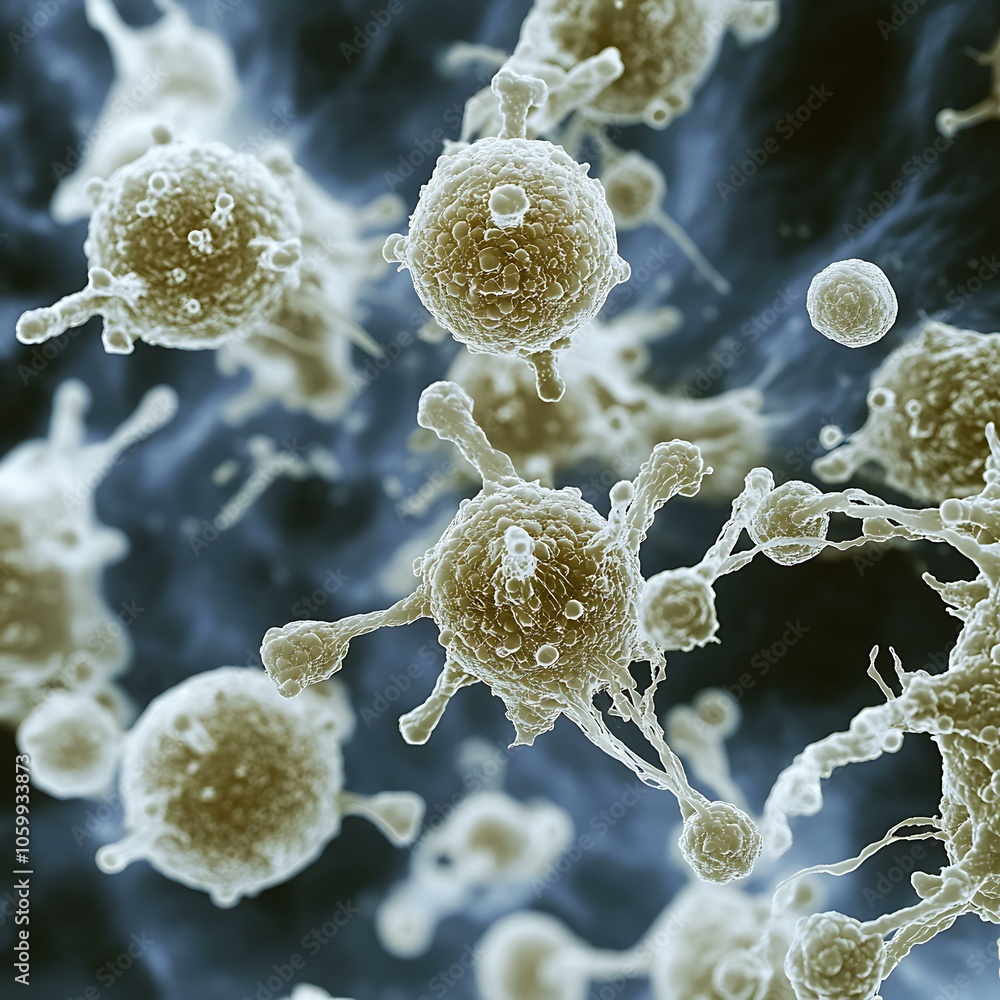 Poster isolated microorganisms under microscope view