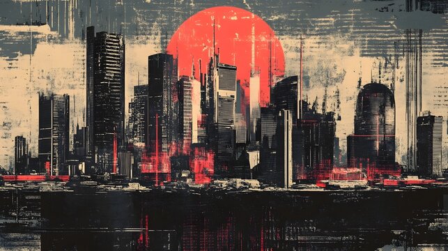 Striking Retro Propaganda Poster Opposing Overlords in Ominous Futuristic Cityscape