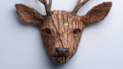 Fototapeta premium Detailed wooden deer head sculpture